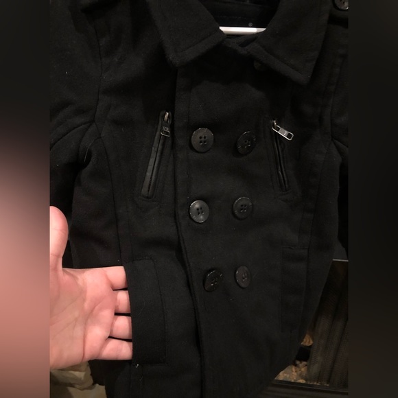 Wool Blend Pea Coat Toddler Boy Girl Black 3T - Picture 2 of 5